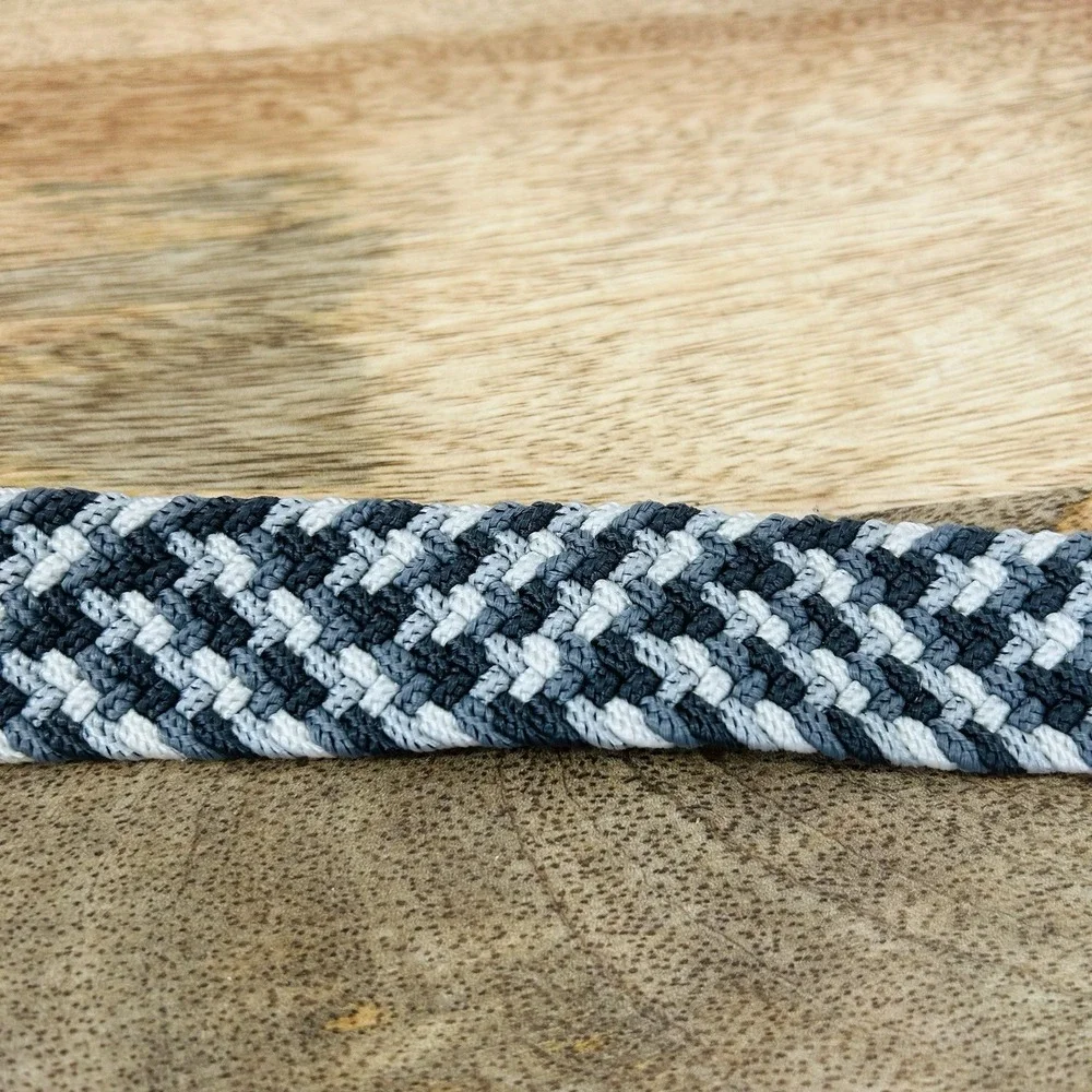 UNDER ARMOUR Gray Men's XL Braided Belt  Brushed Buckle White Leather Trim 47.5